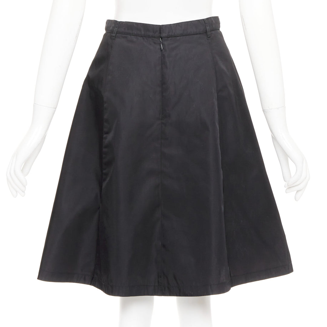 PRADA vintage black nylon high waist inverted box pleat a line midi skirt