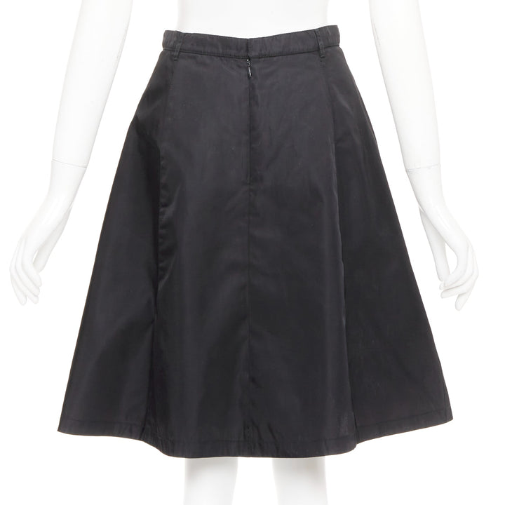PRADA vintage black nylon high waist inverted box pleat a line midi skirt