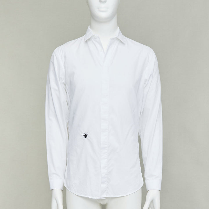 DIOR HOMME Hedi Slimane white cotton black bee embroidery shirt EU38 S