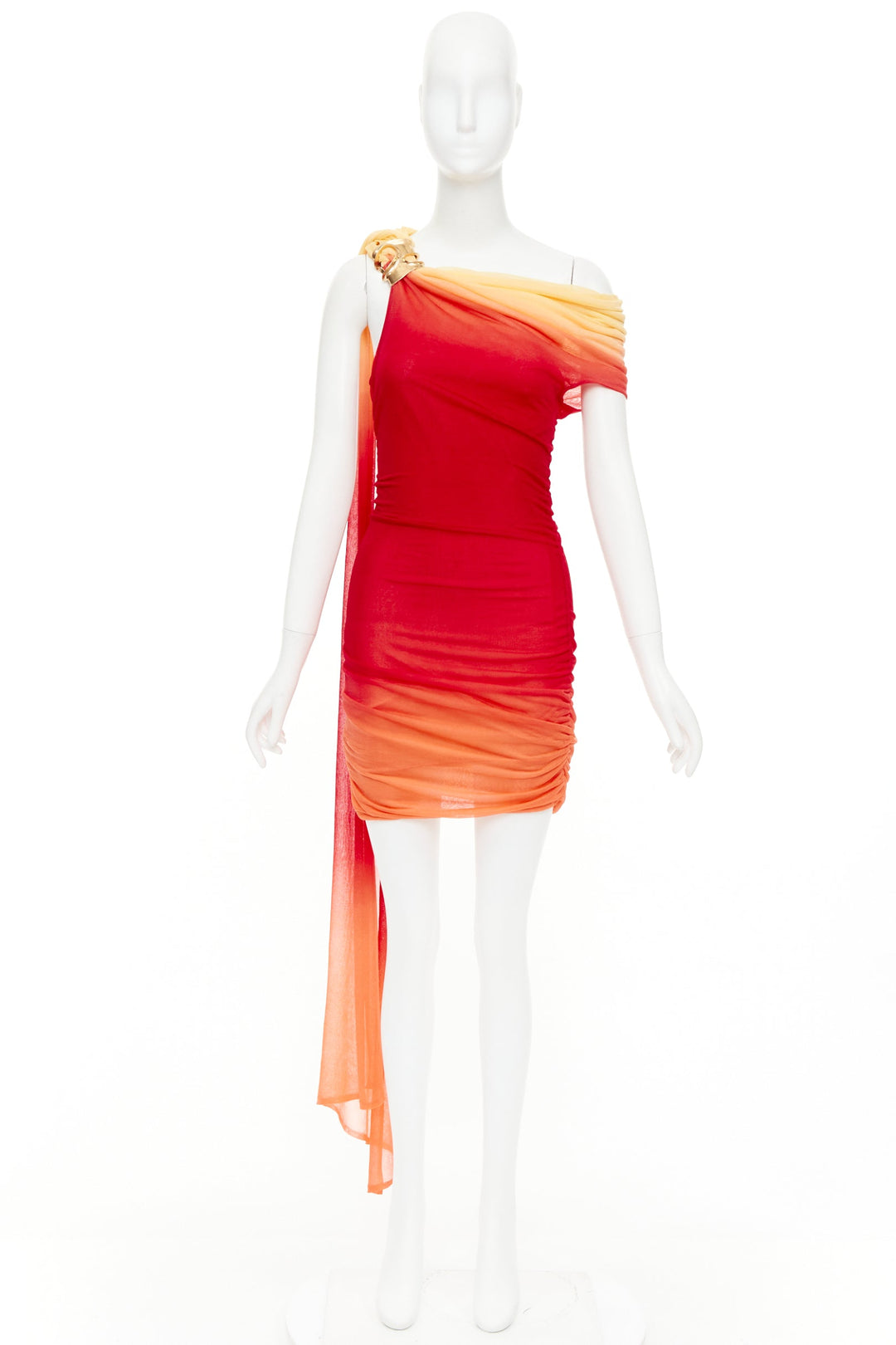 FERRAGAMO Maximilian Davis 2023 Runway one shoulder red ombre tulle dress M