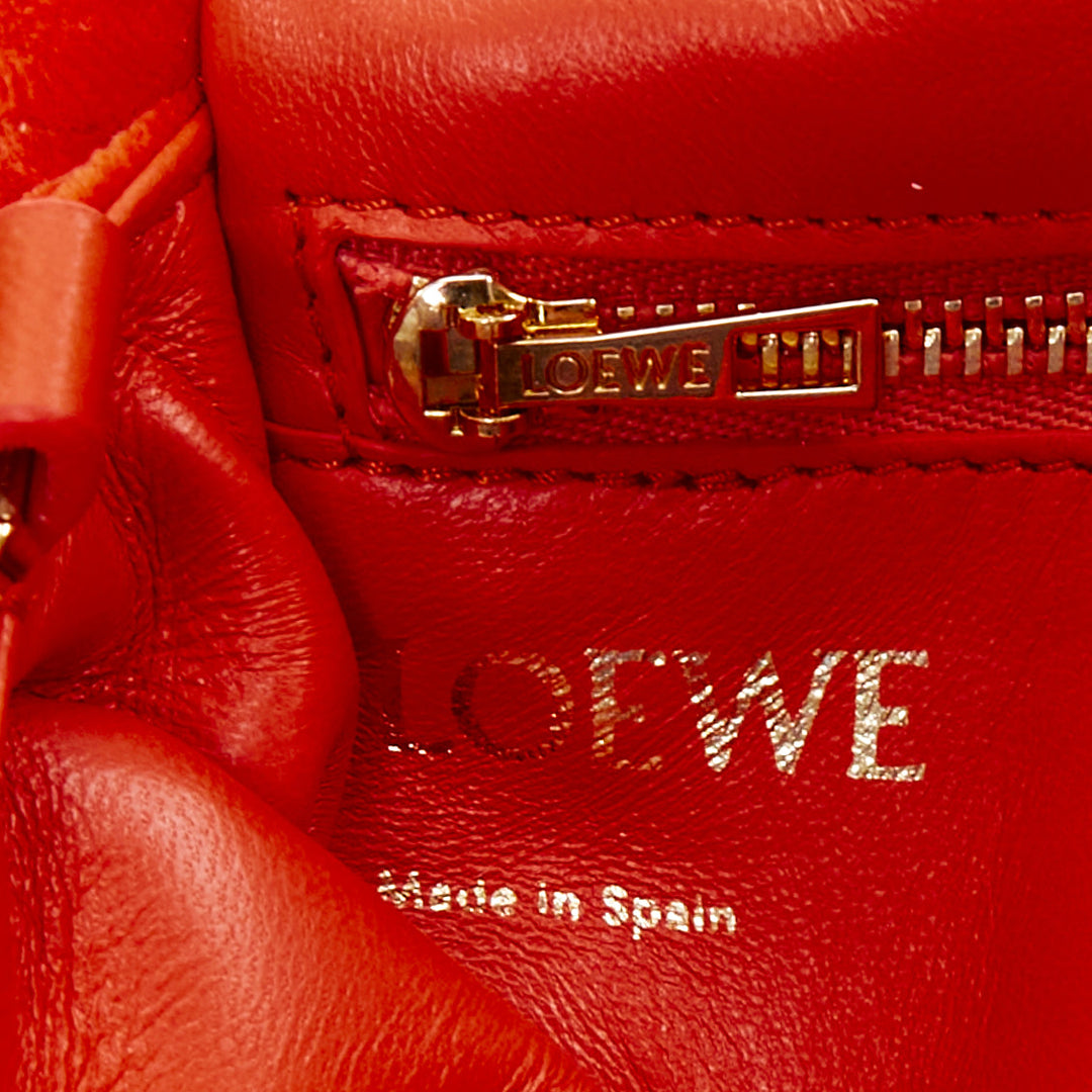 LOEWE Mini Goya Puffer coral red orange velvet gold chain puffer cushion bag