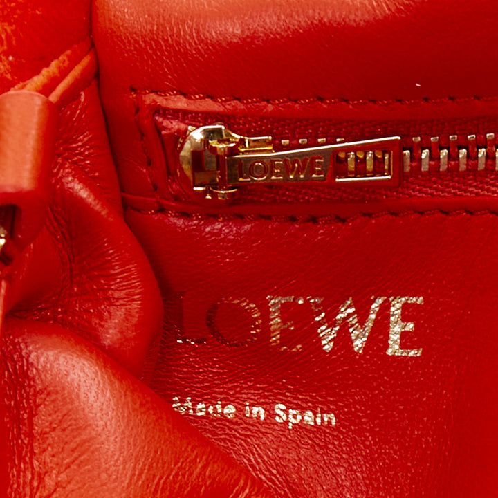 LOEWE Mini Goya Puffer coral red orange velvet gold chain puffer cushion bag
