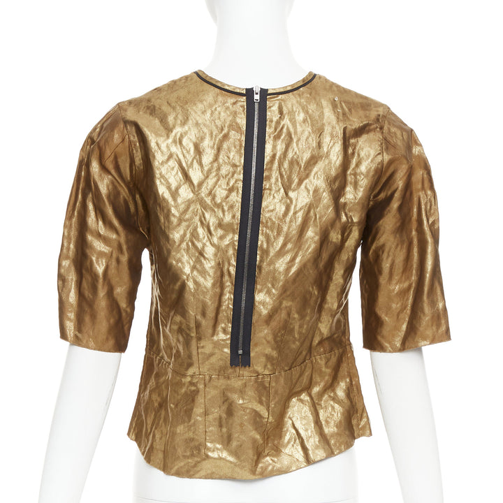 MARNI 2010 metallic gold coated black piped boxy half sleeved cropped top IT40 S
