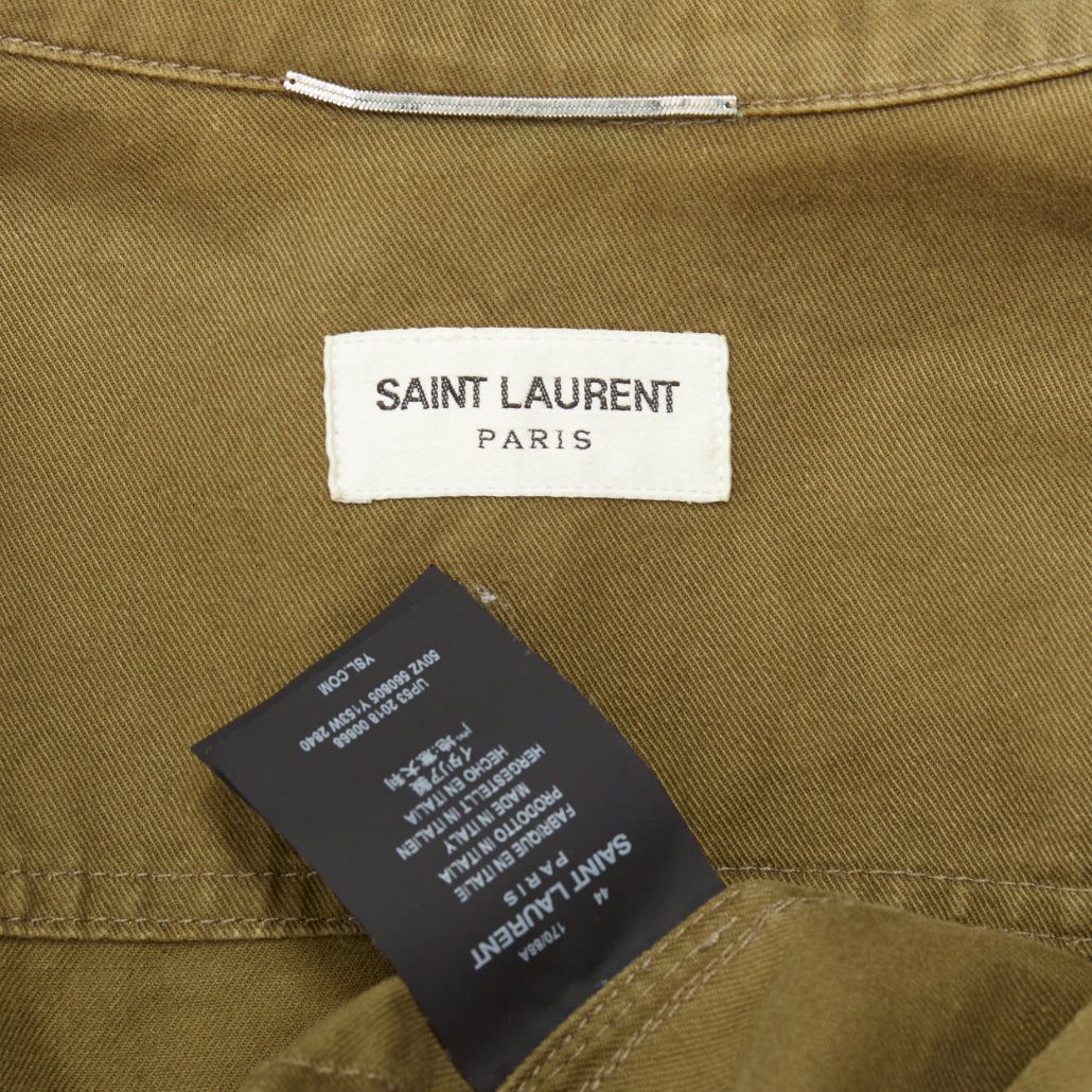 SAINT LAURENT 2018 Saharienne green gold embroidered trim military jacket FR44 L