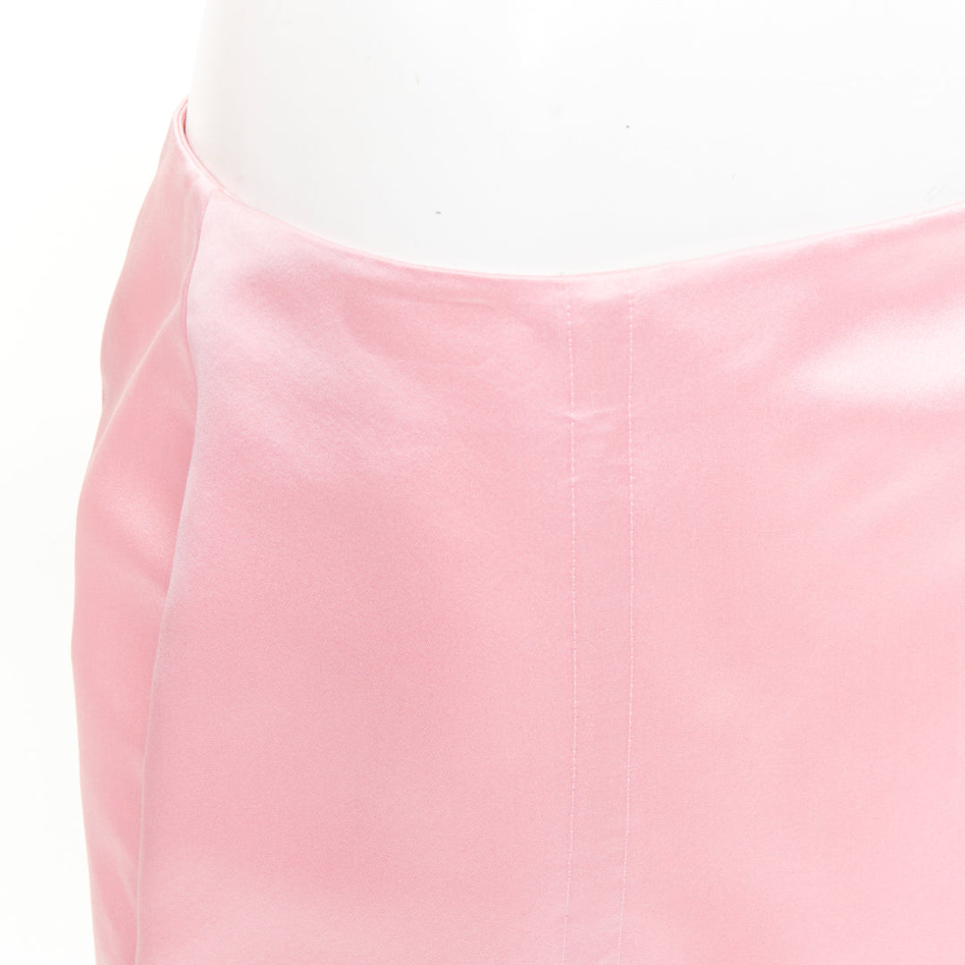 PRADA 2022 Raf Simons Runway pink double satin high rear split midi skirt IT42 M