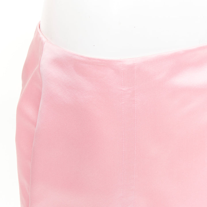 PRADA 2022 Raf Simons Runway pink double satin high rear split midi skirt IT42 M