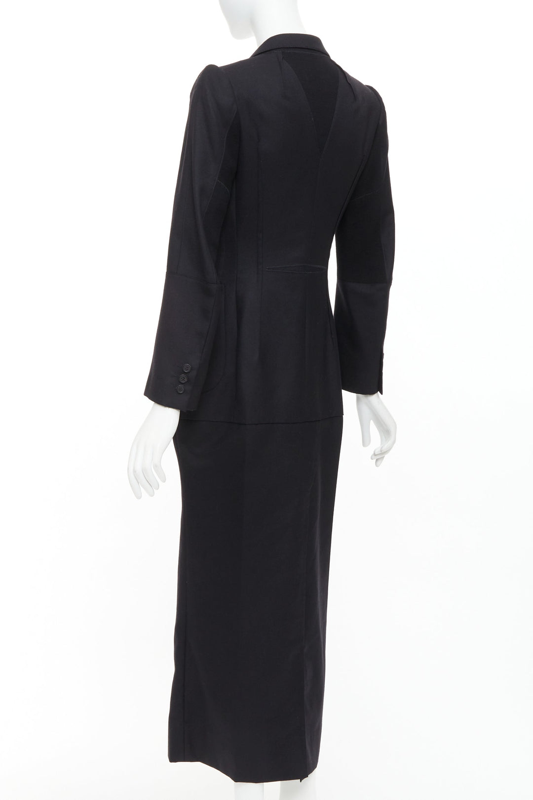 JUNYA WATANABE 2012 Runway black wool deconstruced panelled long fitted coat S