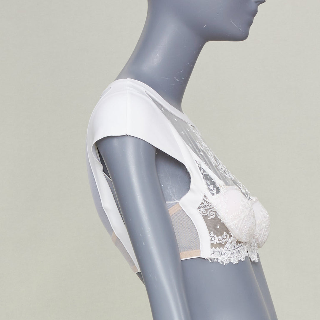 LA PERLA 2016 Neoprene Desire tulle embroidered white underwire crop top 32A XS