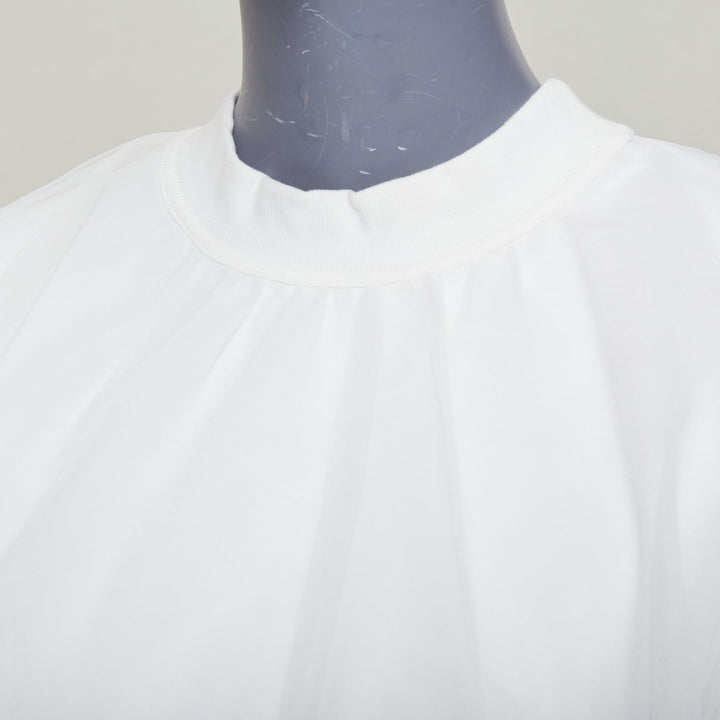 SHUSHU TONG Tulle white cream mesh overlay crew neck short sleeve tshirt UK6 XS