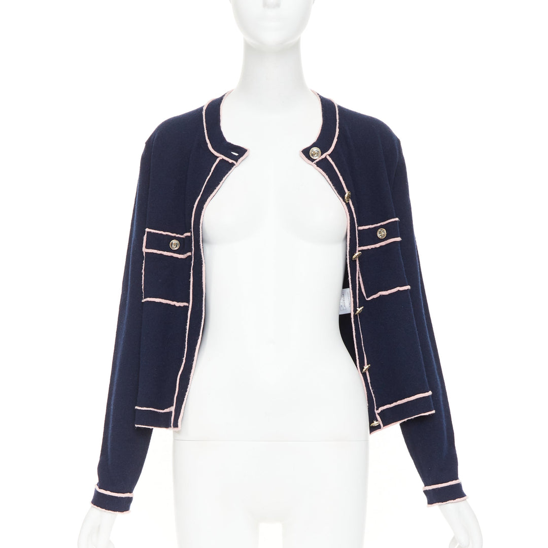 CHANEL 21P Runway 100% cashmere No. 5 button cardigans FR40 L