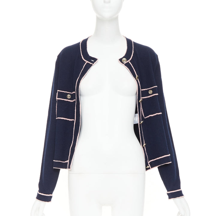 CHANEL 21P Runway 100% cashmere No. 5 button cardigans FR40 L