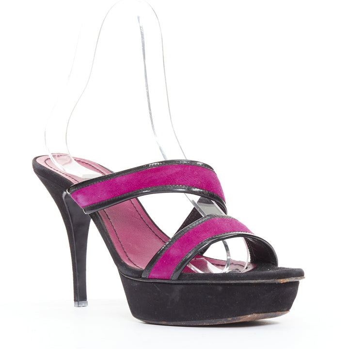 YVES SAINT LAURENT Vintage purple suede black platform slip on mule sandals EU40