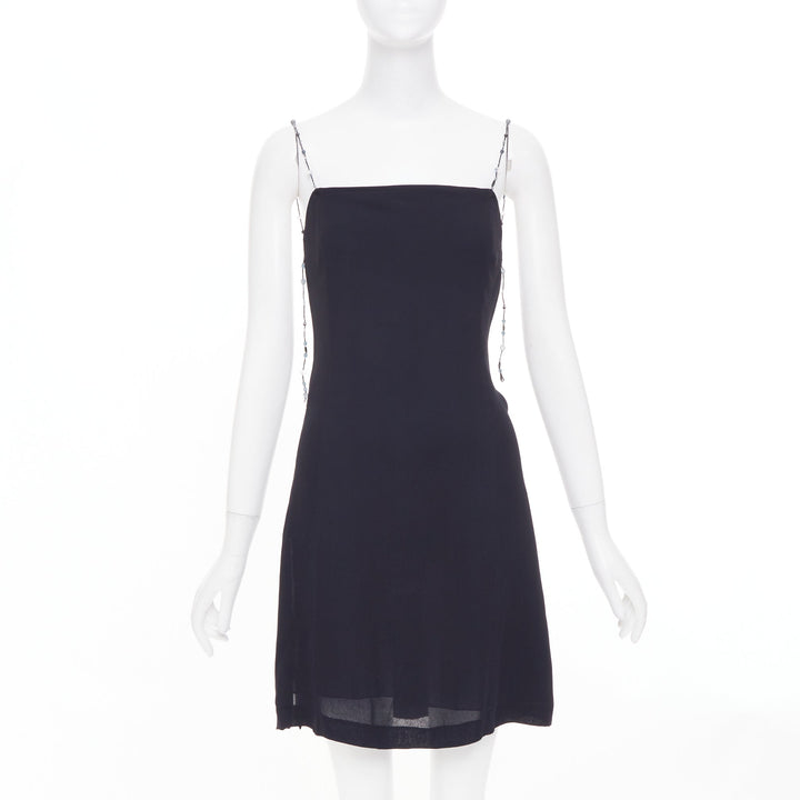 EMPORIO ARMANI Vintage beaded strap black square neck slip mini dress IT38 XS
