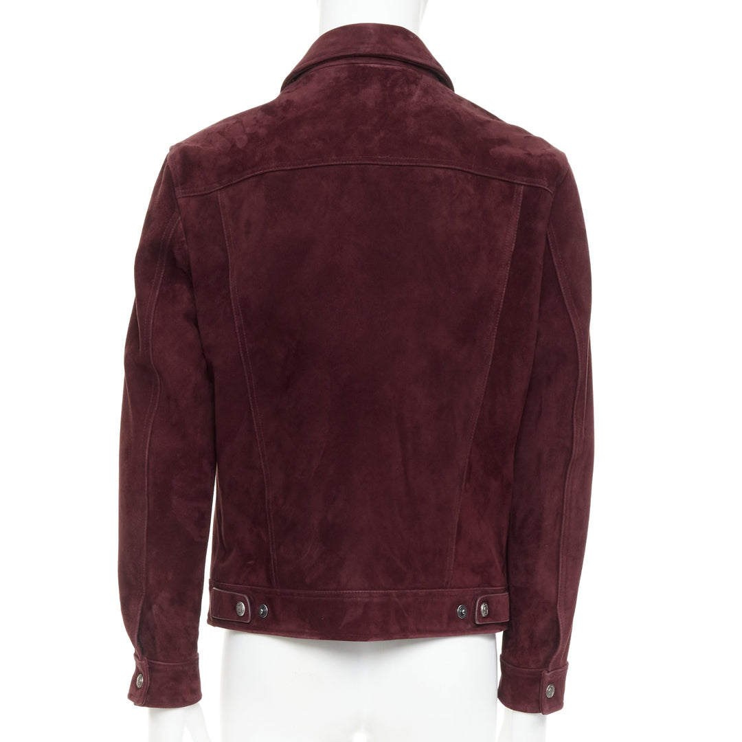 TOM FORD burgundy suede calf logo buttons Western trucker jacket IT50 L