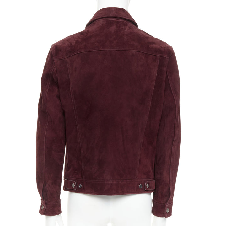 TOM FORD burgundy suede calf logo buttons Western trucker jacket IT50 L