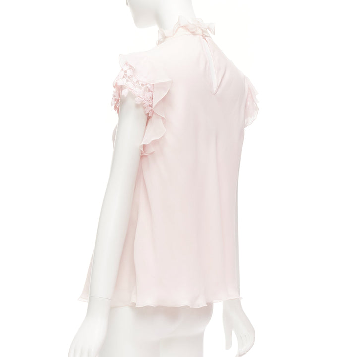 GIAMBATTISTA VALLI 100% silk light pink ruffle trim lettuce hem blouse IT40 XS