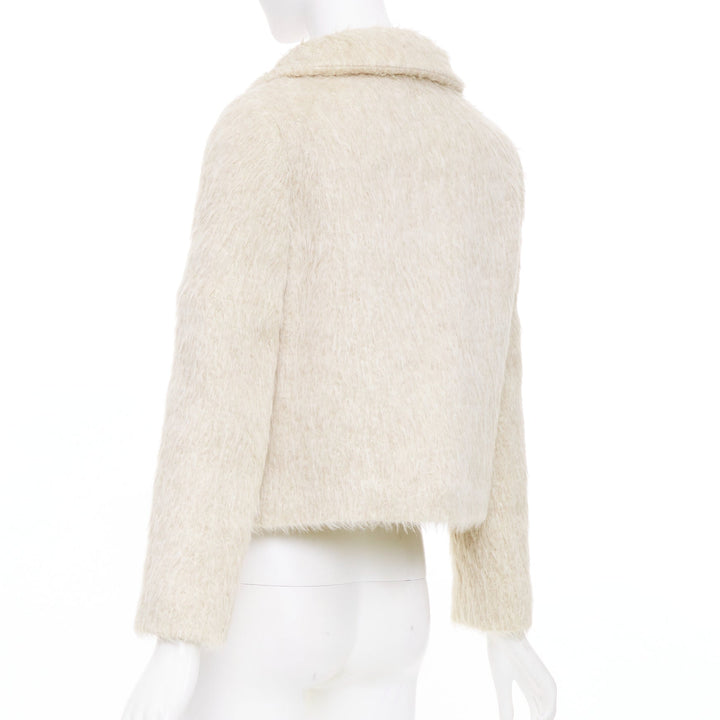 CHLOE Pierre cream fuzzy viscose single tortoiseshell button crop jacket FR34 XS