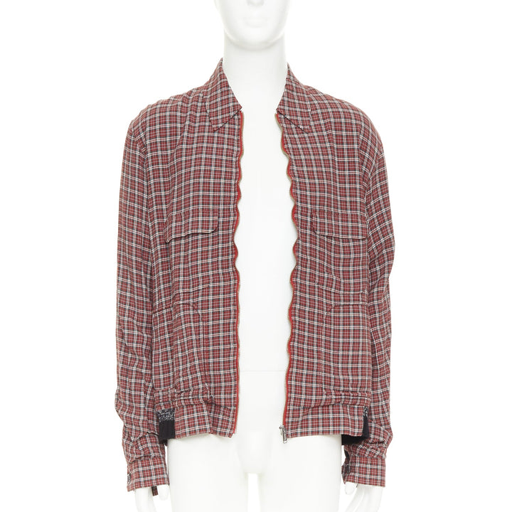 UNDERCOVER red green grey plaid check wool rib zip bomber shirt JP4 XL