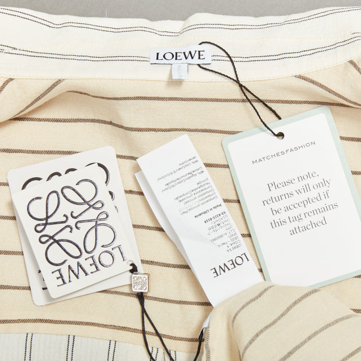 LOEWE JW ANDERSON cream cotton linen pinstripes boxy cropped shirt FR34 XS