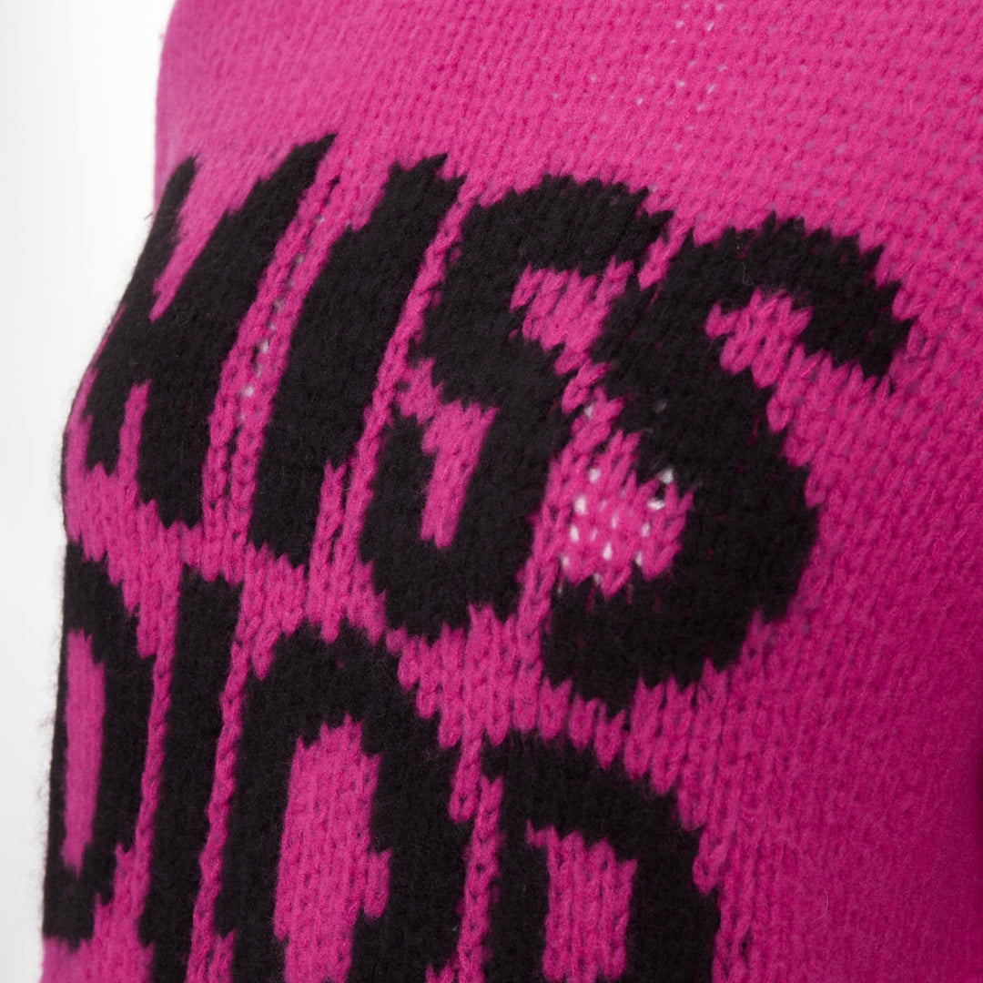 DIOR 2024 Runway Miss Dior magenta pink black logo cashmere silk sweater FR34 XS