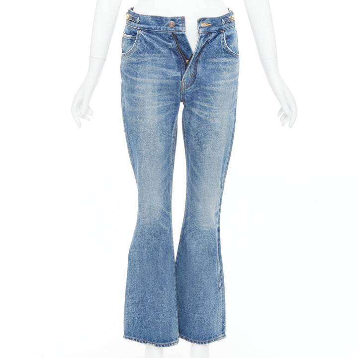 CELINE W_FL_018 Dylan blue washed gold triomphe buckle bootcut jeans 26"