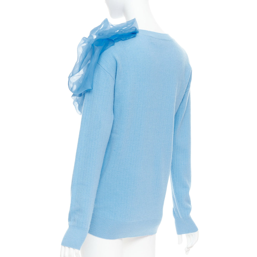 SIES MARJAN Awa b/lue cashmere wool organza rosette ruffle sweater XS