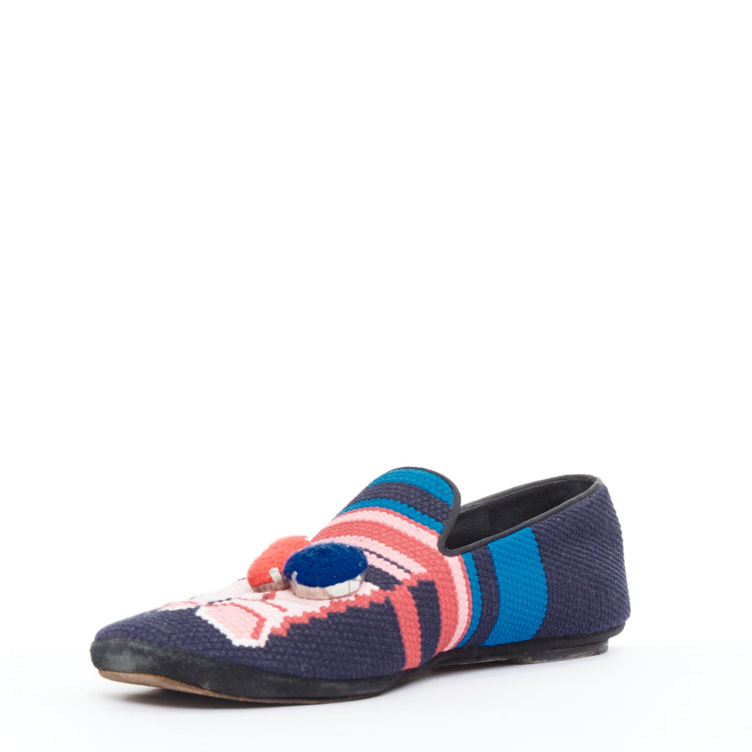 LOEWE Toe Ring blue multicolor anagram knitted embellished loafers EU38