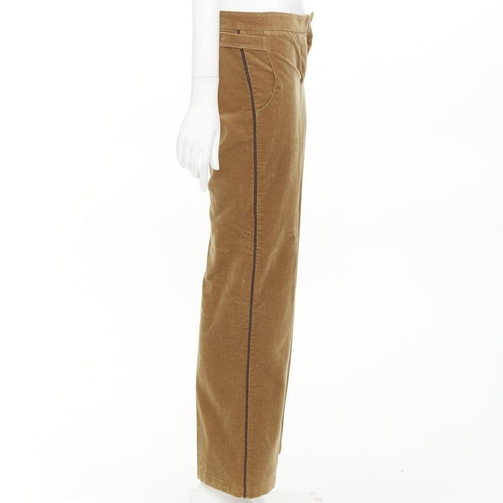BOTTEGA VENETA tan brown velvet piped side tab pants IT38 XS