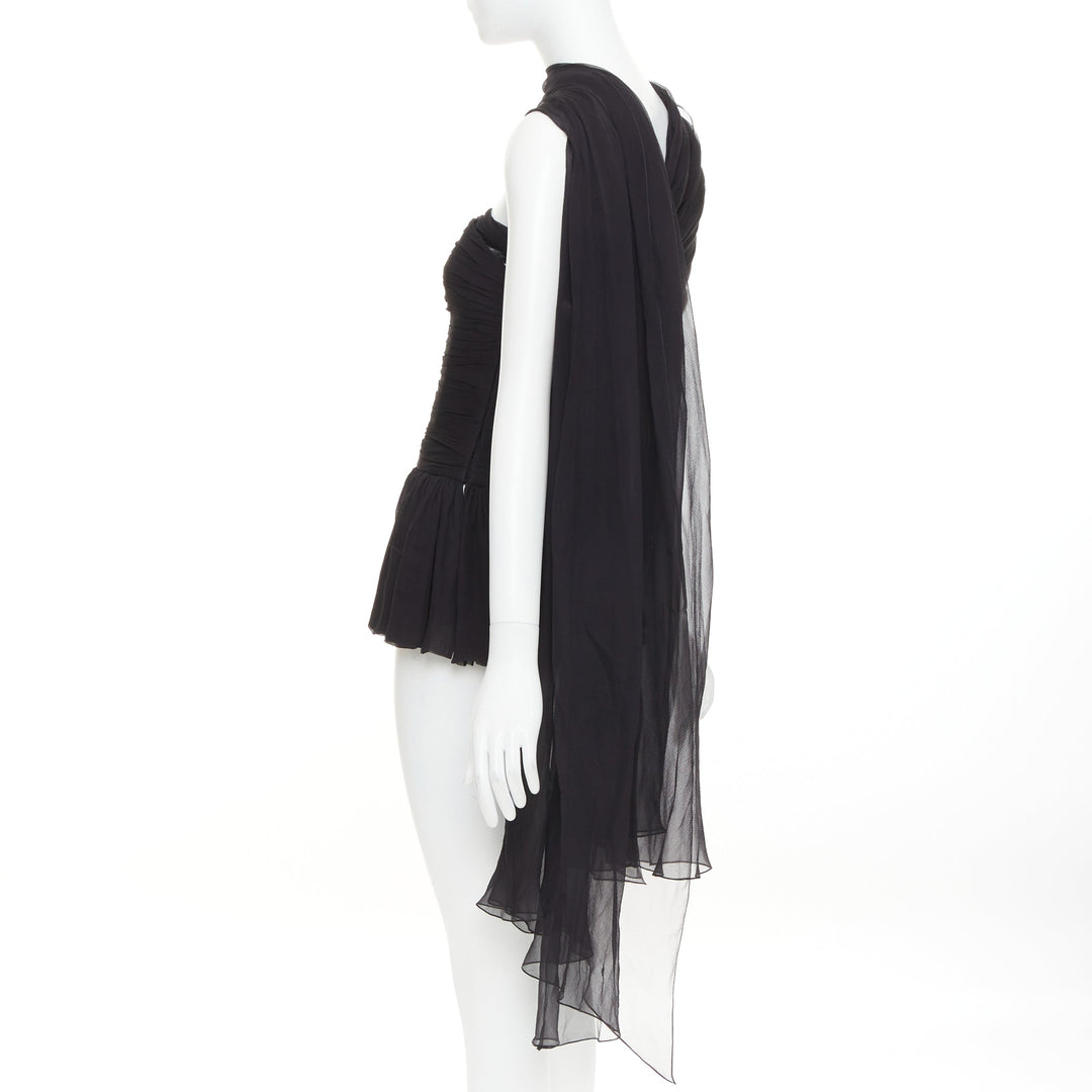 ALEXANDRE VAUTHIER AW2010 COUTURE Runway black silk chiffon pleat drape sash top