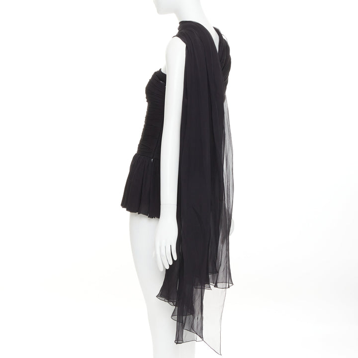ALEXANDRE VAUTHIER AW2010 COUTURE Runway black silk chiffon pleat drape sash top
