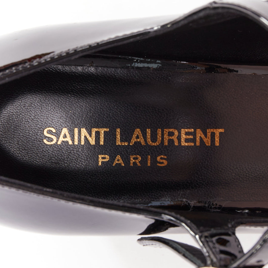SAINT LAURENT black patent square brooch maryjane kitten pumps EU37.5