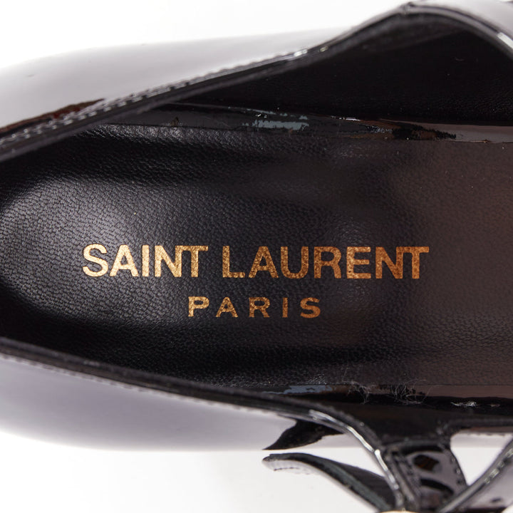 SAINT LAURENT black patent square brooch maryjane kitten pumps EU37.5