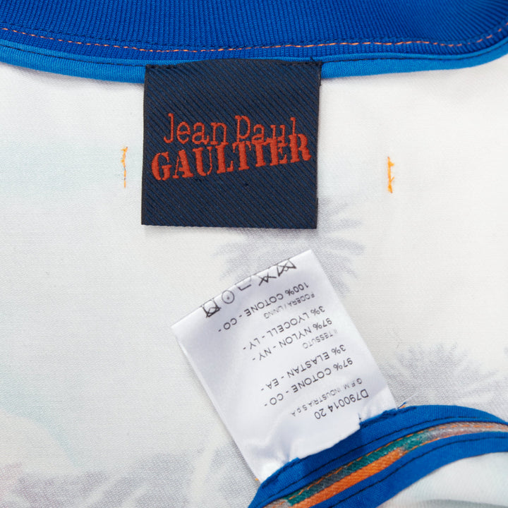 JEAN PAUL GAULTIER Tropical print blue cotton blend bomber jacket FR48 M