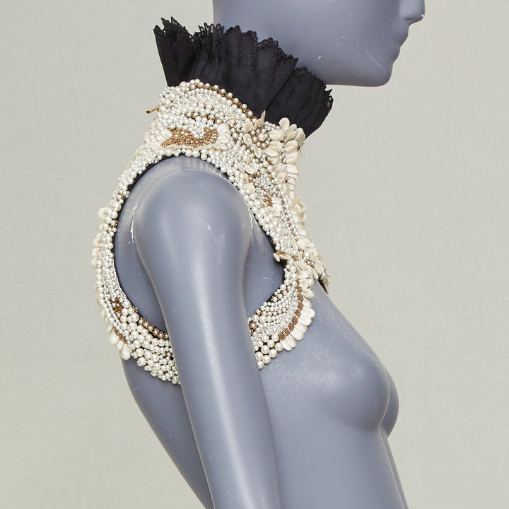 rare ALEXANDER MCQUEEN 2013 Runway pearl bead embroidery halter neckpiece IT40 S