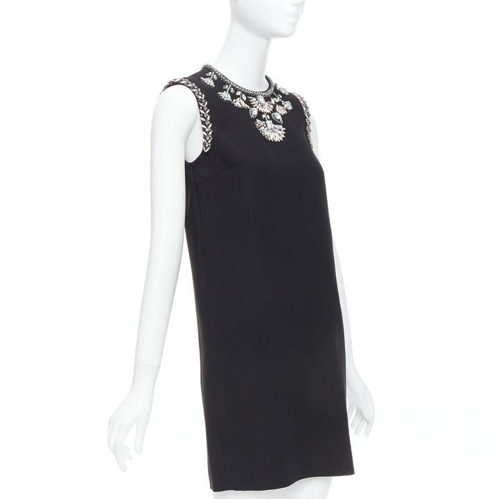 MIU MIU 2014 black blue clear rhinestone embellished shift dress IT38 XS