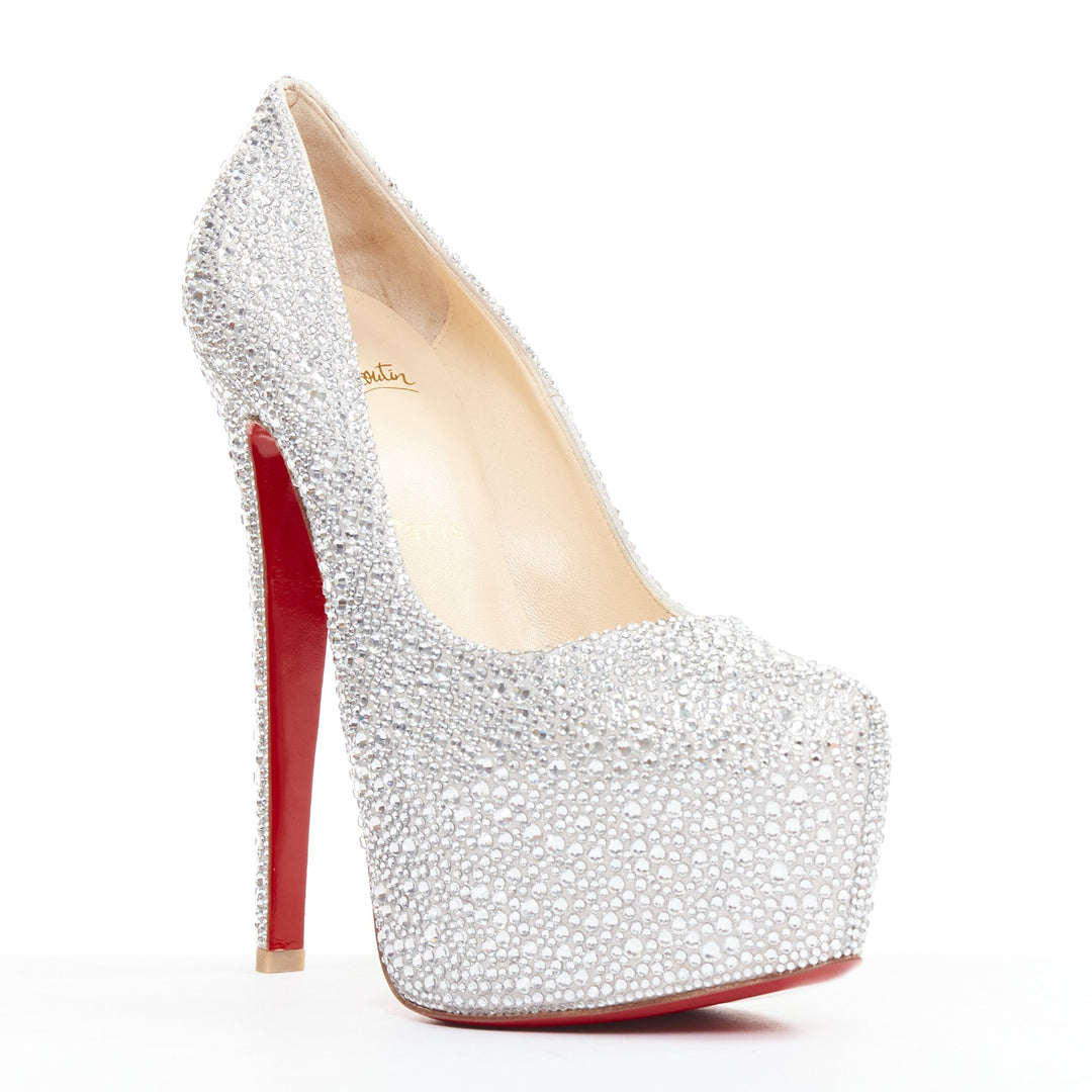CHRISTIAN LOUBOUTIN Daffodile Strass 160 silver crystal platform pumps EU37.5