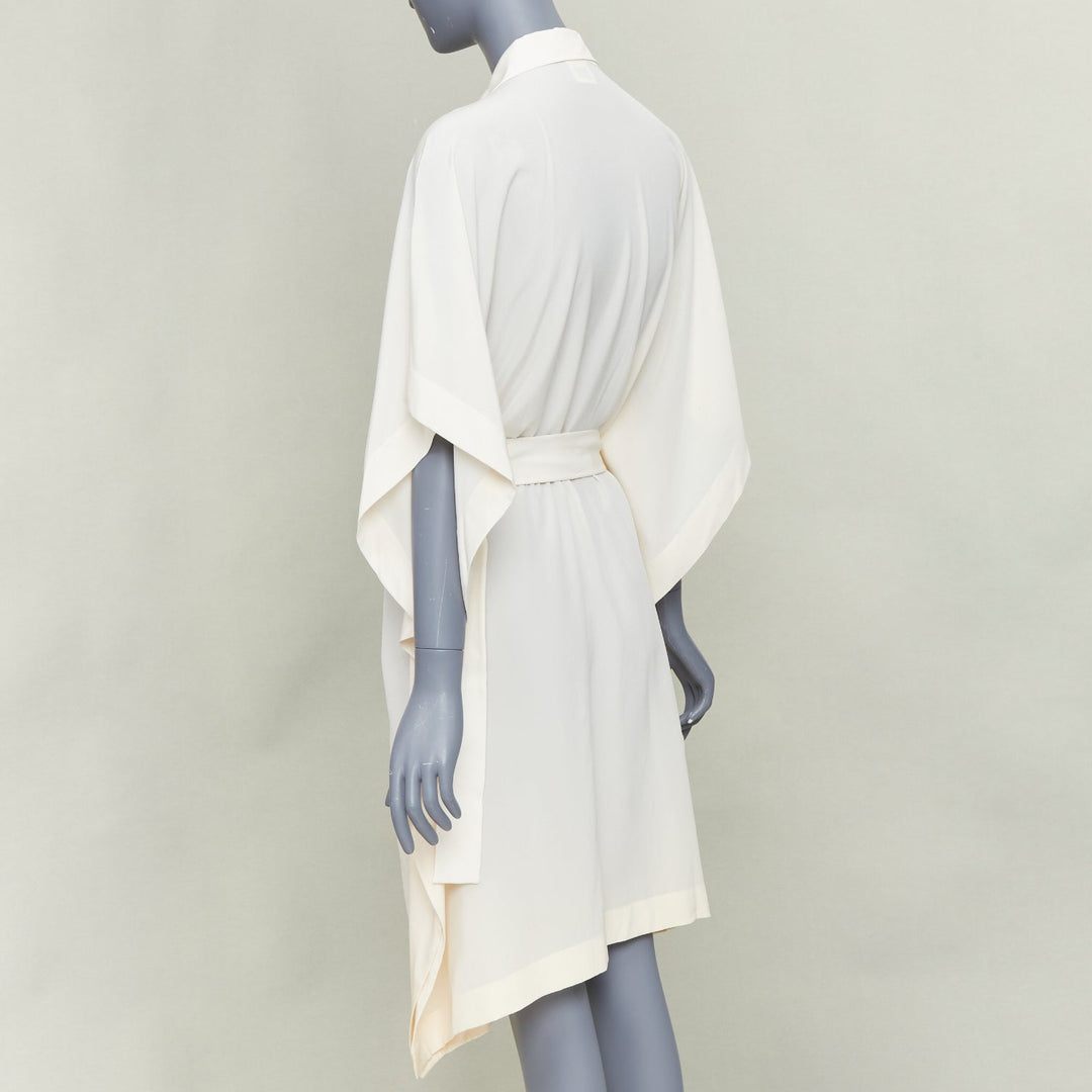 HERMES ivory silk kimono kaften sleeves belted shirt dress FR40 S