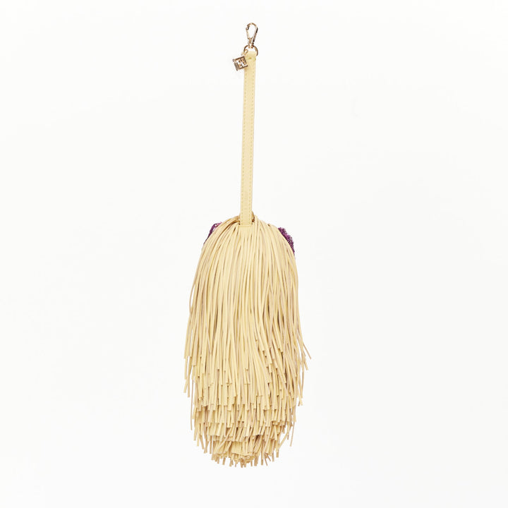 FENDI  2024 Bag Bugs yellow nappa purple sequin eye fringe tassel bag charm