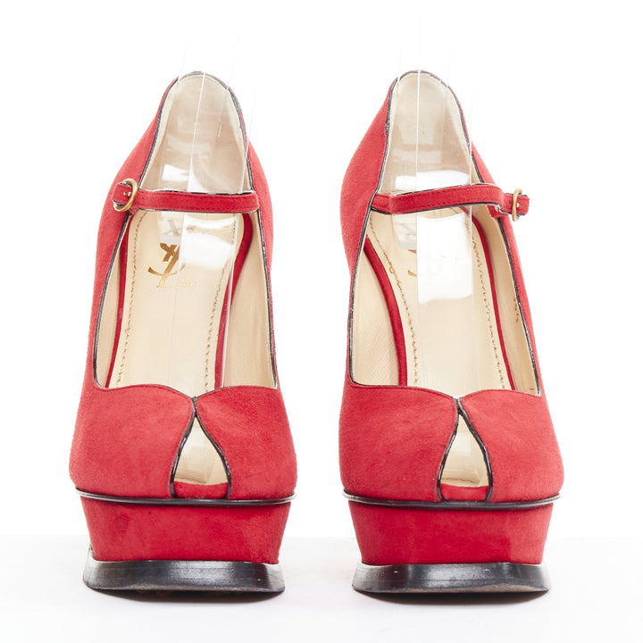 YVES SAINT LAURENT Rive Gauche Tribute Maryjane suede tulip peep platform EU36.5