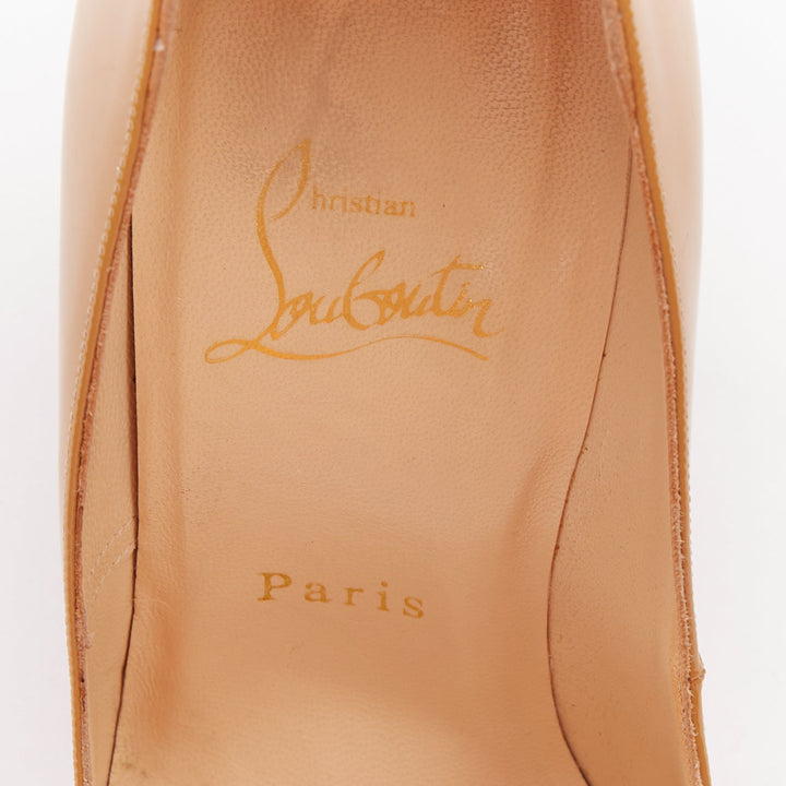 CHRISTIAN LOUBOUTIN So KAte beige tan patent point toe stiletto pumps EU37.5