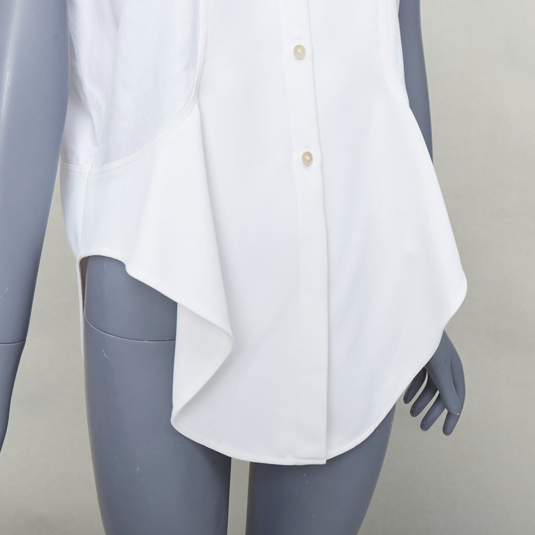 BALENCIAGA white mixed fabric drape cap sleeves collared shirt FR36 S