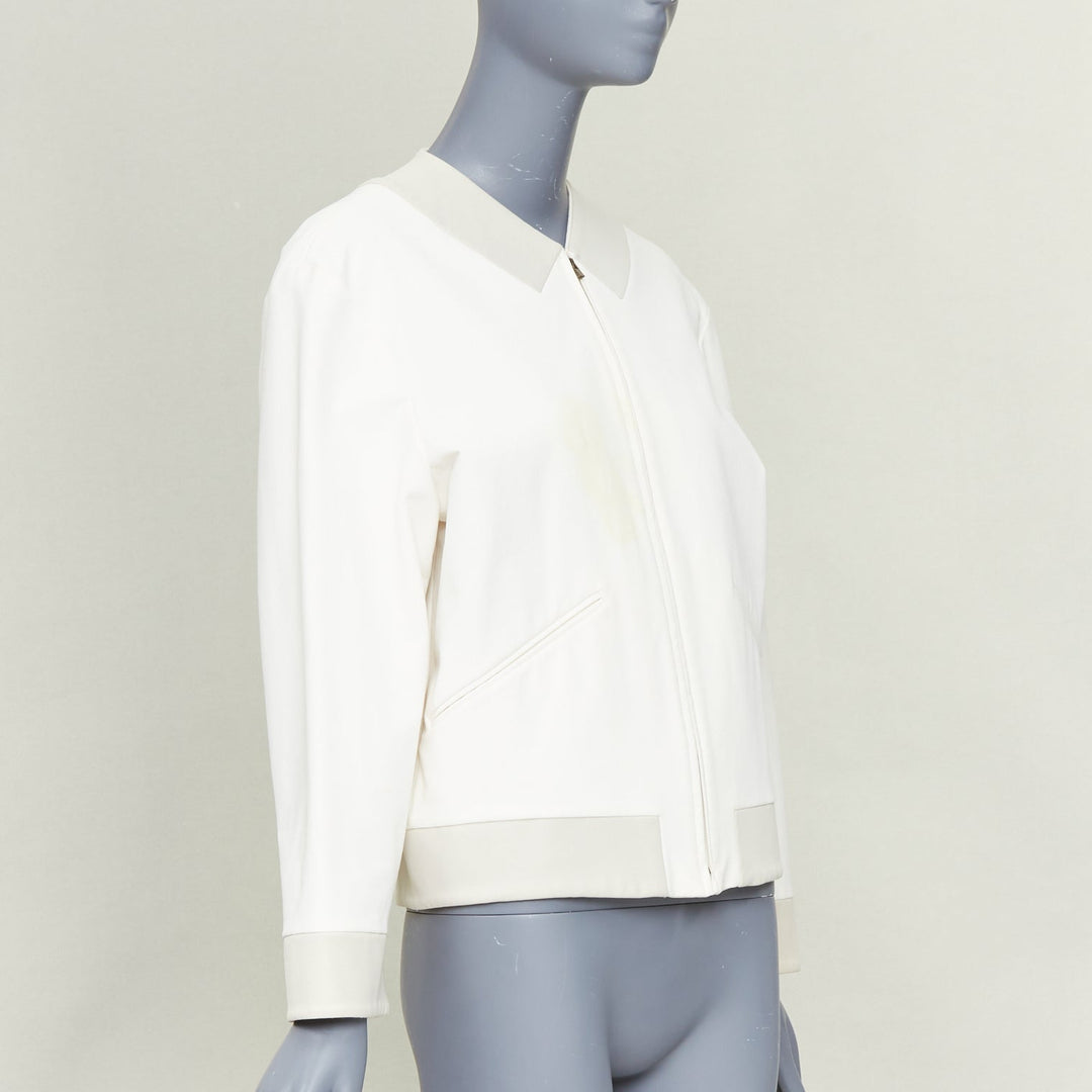 STELLA MCCARTNEY 2011 off white cotton panels collarless zip bomber IT36 XXS