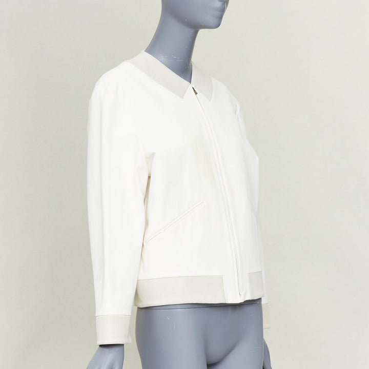 STELLA MCCARTNEY 2011 off white cotton panels collarless zip bomber IT36 XXS