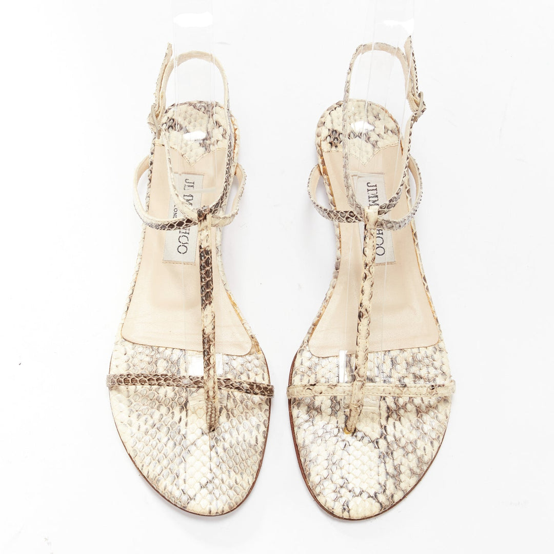 JIMMY CHOO nude scaled leather strappy thong flat sandals EU37