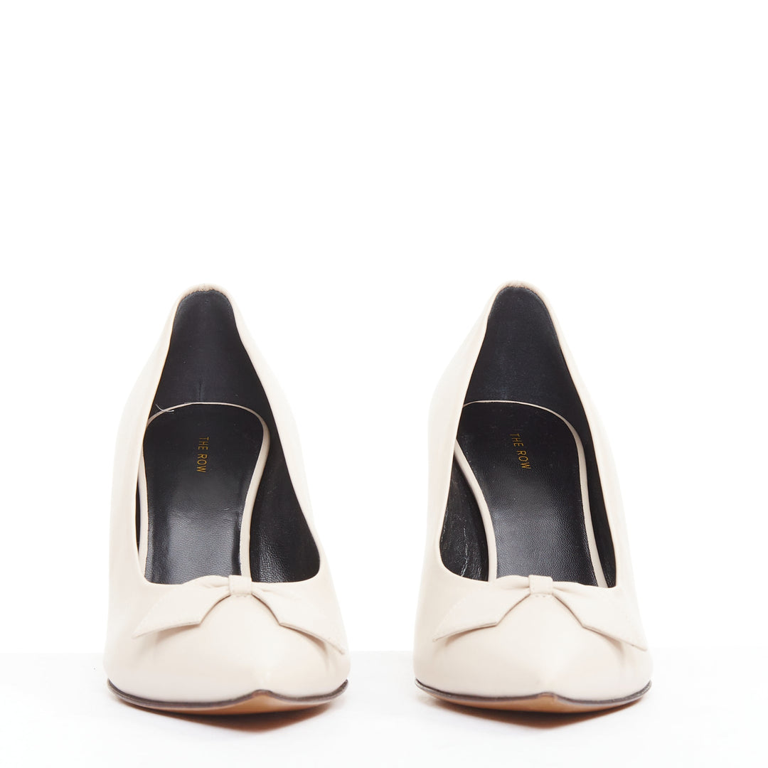 THE ROW Champagne Pump Bow rose beige soft calf pointy spool heel pump EU37
