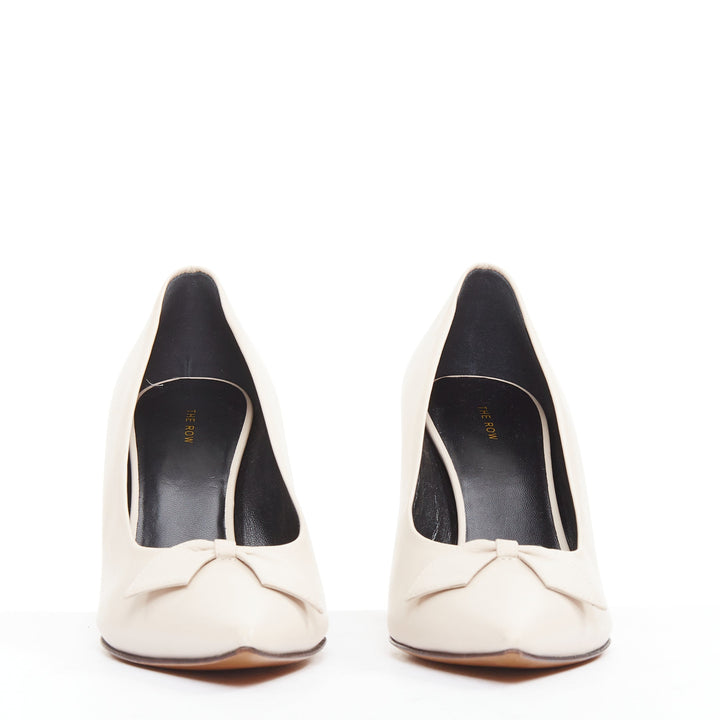 THE ROW Champagne Pump Bow rose beige soft calf pointy spool heel pump EU37