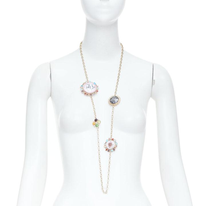 CHANEL 2008 08P Rue Cambon charm crystal rhinestone Gripoix sautoir necklace