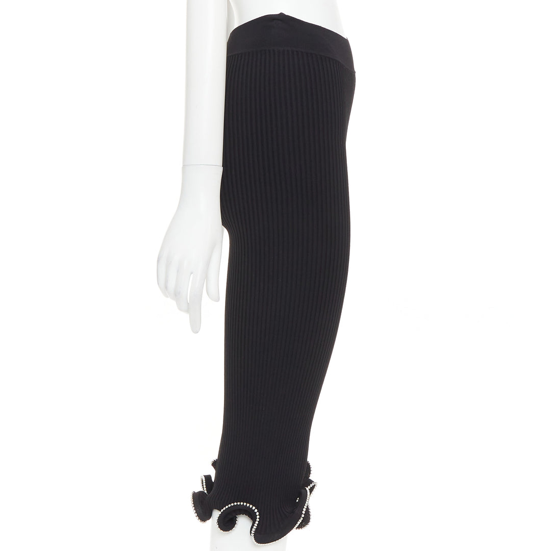 ALEXANDRE VAUTHIER black ribbed knit crystal embellished ruffle hem knee shorts