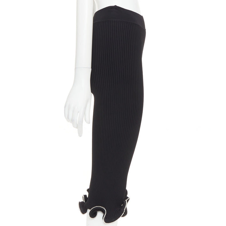 ALEXANDRE VAUTHIER black ribbed knit crystal embellished ruffle hem knee shorts