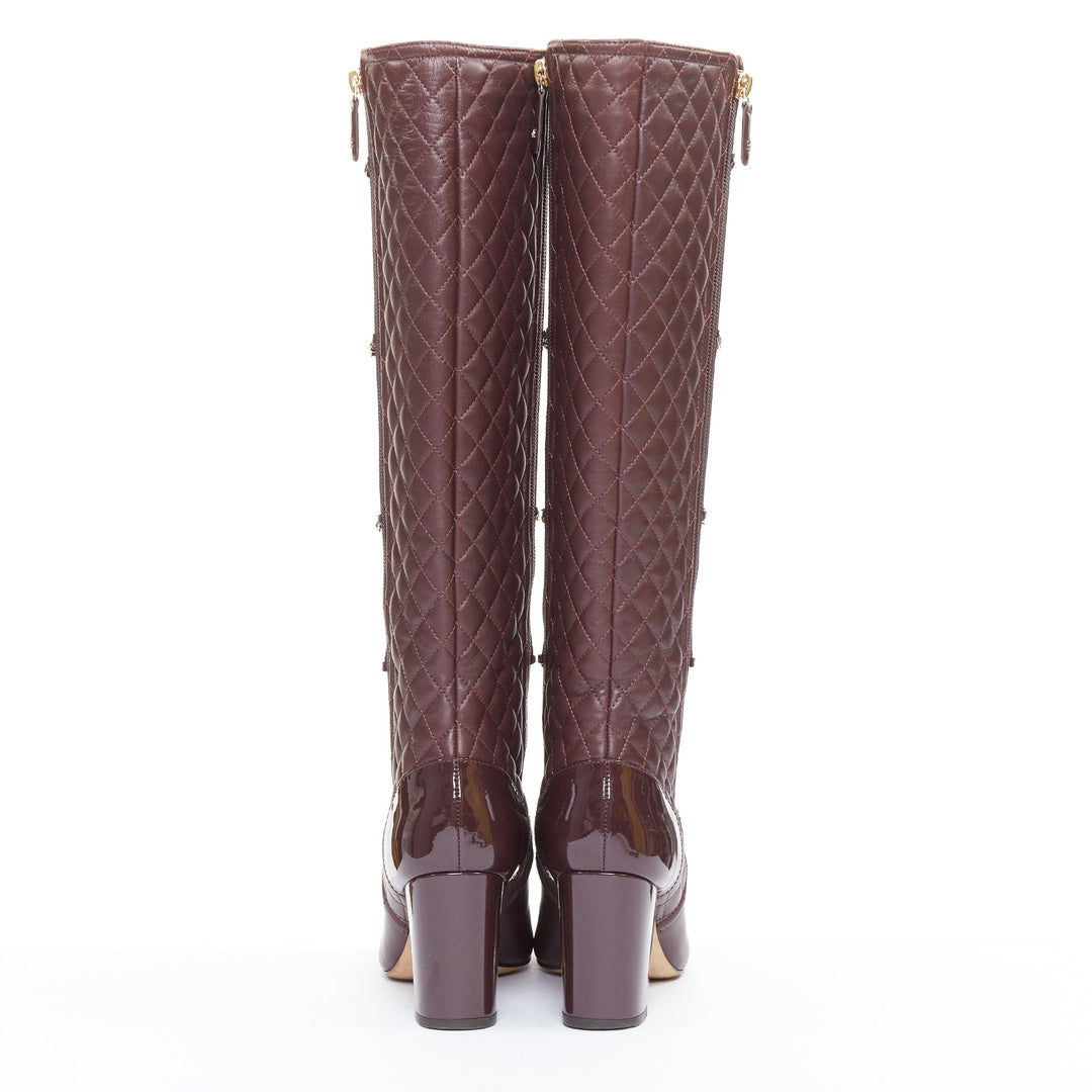 CHANEL 2017 Karl Lagerfeld burgundy lambskin gold chain quilted boots EU36.5